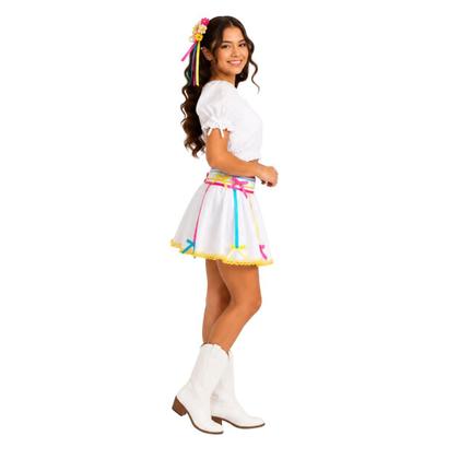 Imagem de Saia Festa Junina Noivinha Branca Infantil com Fitas Coloridas