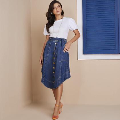 Imagem de Saia gode assimetrica com faixa titanium jeans