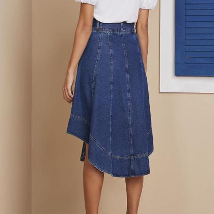 Imagem de Saia gode assimetrica com faixa titanium jeans