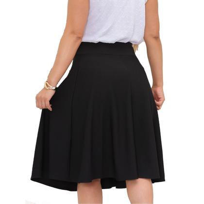 Imagem de Saia Godê Midi Rodada Cintura Alta Crepe Evangélica