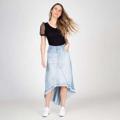 Imagem de Saia Jeans Midi Assimétrica Destroyed