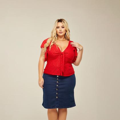 Imagem de Saia Jeans Midi Estilo Lápis Evangélica Elegante Com Lycra e Botões Plus Size