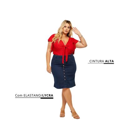 Imagem de Saia Jeans Midi Estilo Lápis Evangélica Elegante Com Lycra e Botões Plus Size