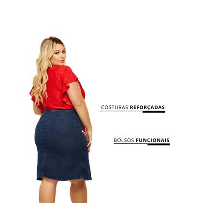 Imagem de Saia Jeans Midi Estilo Lápis Evangélica Elegante Com Lycra e Botões Plus Size