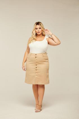Imagem de Saia Jeans Midi Estilo Lápis Evangélica Elegante Com Lycra e Botões Plus Size