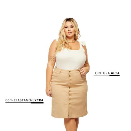 Imagem de Saia Jeans Midi Estilo Lápis Evangélica Elegante Com Lycra e Botões Plus Size