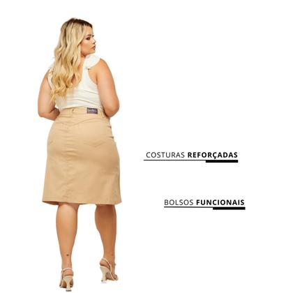Imagem de Saia Jeans Midi Estilo Lápis Evangélica Elegante Com Lycra e Botões Plus Size