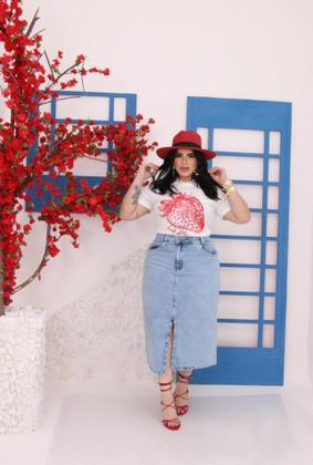 Imagem de Saia Jeans Midi Plus Size Com Fenda / Premium  Feminino