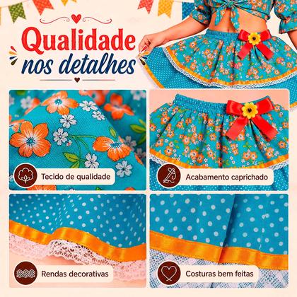 Imagem de Saia Junina Caipira Adulto C/ Babado Xadrez Arraiá Quadrilha