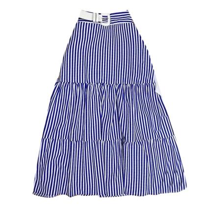 Imagem de Saia Listrada Azul e Branco 3 Marias Midi Casual Evangelica