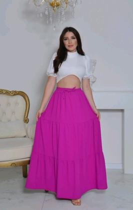 Imagem de Saia Longa 3 Marias Camadas moda Evangélica Rodada Elástico na Cintura