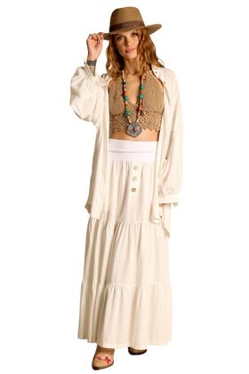 Imagem de Saia Longa 3 Marias De Linho Com Cinto Trançado Branco Yacamim I1