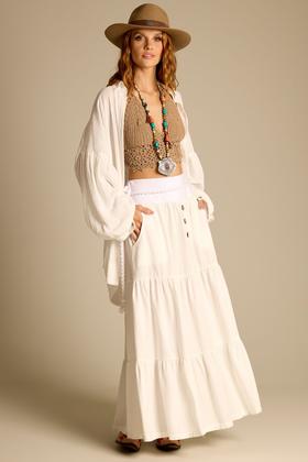 Imagem de Saia Longa 3 Marias De Linho Com Cinto Trançado Branco Yacamim I1