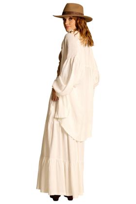 Imagem de Saia Longa 3 Marias De Linho Com Cinto Trançado Branco Yacamim I1