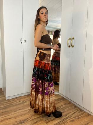 Imagem de Saia longa 3 marias em viscose com crochê estampado tamanho p/m