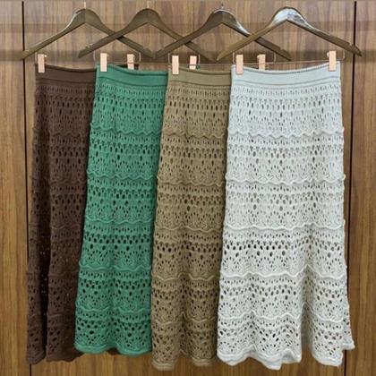 Imagem de Saia Longa Boho Chic Moda Feminina Tricô Hippie