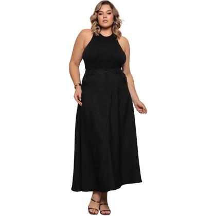 Imagem de Saia Longa Cintura Alta Plus Size Alfaiataria Bolso e Ziper 