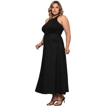 Imagem de Saia Longa Cintura Alta Plus Size Alfaiataria Bolso e Ziper 