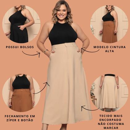 Imagem de Saia Longa Cintura Alta Plus Size Alfaiataria Bolso e Ziper 