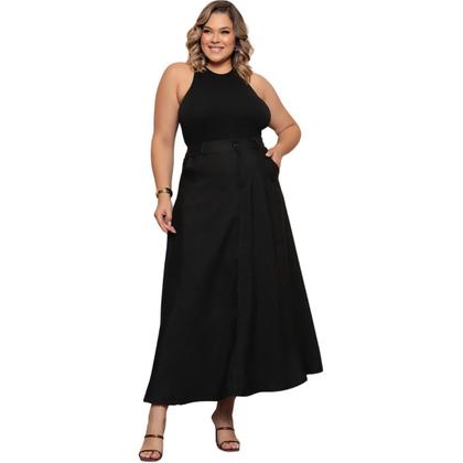Imagem de Saia Longa Cintura Alta Plus Size Alfaiataria Bolso e Ziper 