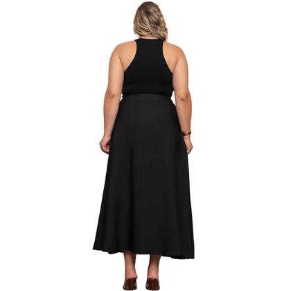 Imagem de Saia Longa Cintura Alta Plus Size Alfaiataria Bolso e Ziper 