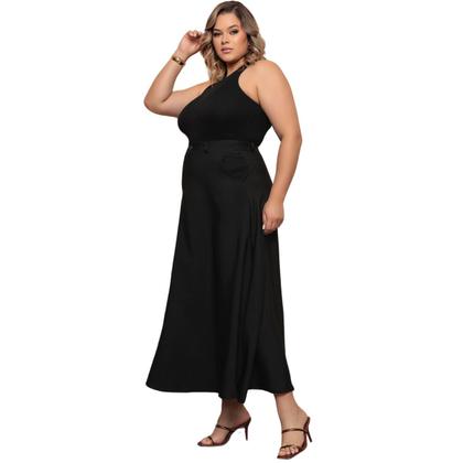 Imagem de Saia Longa Cintura Alta Plus Size Alfaiataria Bolso e Ziper 
