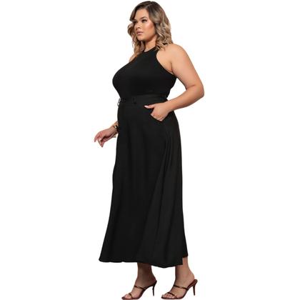 Imagem de Saia Longa Cintura Alta Plus Size Alfaiataria Bolso e Ziper 