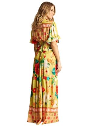 Imagem de Saia Longa Com Elástico Na Cintura Amarelo Estampado Yacamim A7