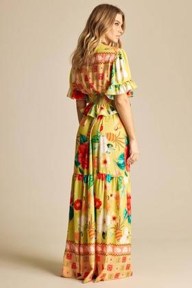 Imagem de Saia Longa Com Elástico Na Cintura Amarelo Estampado Yacamim A7