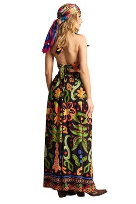 Imagem de Saia Longa Com Elástico Na Cintura Preto Estampado Yacamim A25