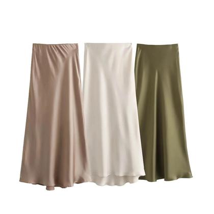 Imagem de Saia Longa De Cetim Elegante De Cintura Alta Para Mulheres, Saia Reta Sedosa Estilo Vintage Moda
