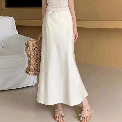 Imagem de Saia Longa de Cetim Feminina - Midi, Cintura Alta, Drapeada - Ideal para Verão e Praia