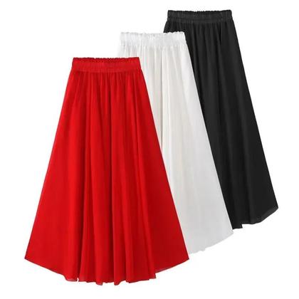 Imagem de Saia Longa De Chiffon plus Size, Cintura Alta, Elegante, Para Dança, Nas Cores Rosa, Preto,