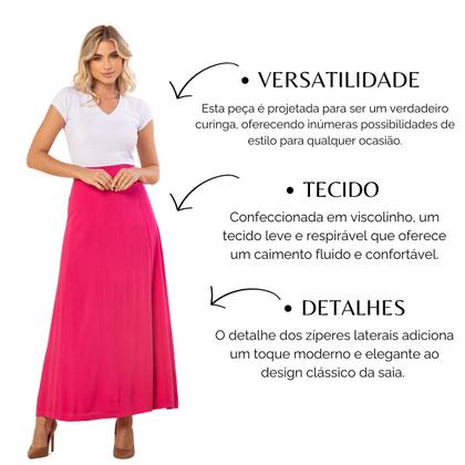 Imagem de Saia Longa Moda Evangélica Viscolinho Lisa Com Ziper Lateral