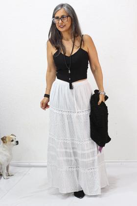 Imagem de Saia Longa Xadrez Boho Chic Feminina Algodão Primavera Renda