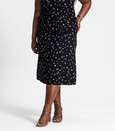 Imagem de Saia Mdi Plus Size Estampada Secret Glam Preto