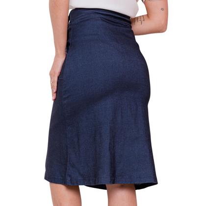 Imagem de Saia Midi Babado Com Bolso Botões Bengaline Moda Evangélica