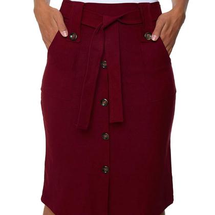 Imagem de Saia Midi Babado Com Botões e Bolso Bengaline Moda Evangélica