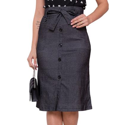 Imagem de Saia Midi Babado Com Botões e Bolso Bengaline Moda Evangélica