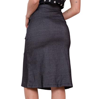 Imagem de Saia Midi Babado Com Botões e Bolso Bengaline Moda Evangélica