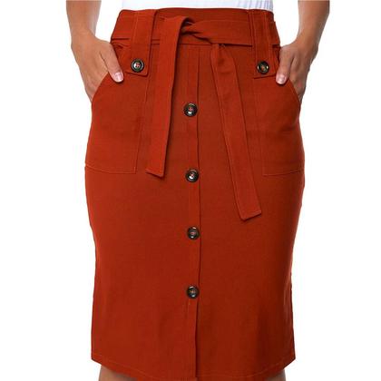 Imagem de Saia Midi Babado Com Botões e Bolso Bengaline Moda Evangélica