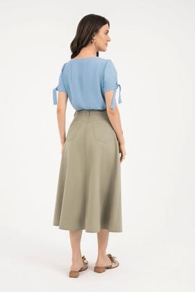 Imagem de Saia Midi Cáqui Em Sarja Color Via Tolentino