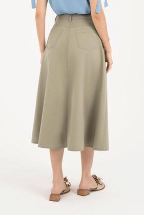 Imagem de Saia Midi Cáqui Em Sarja Color Via Tolentino