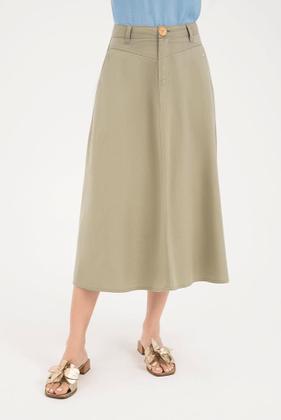 Imagem de Saia Midi Cáqui Em Sarja Color Via Tolentino