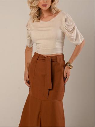 Imagem de Saia Midi em Linho com Bolsos Funcionais e Cinto Removível