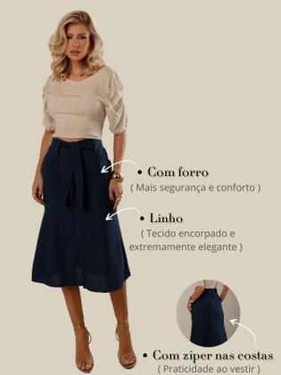 Imagem de Saia Midi em Linho com Bolsos Funcionais e Cinto Removível
