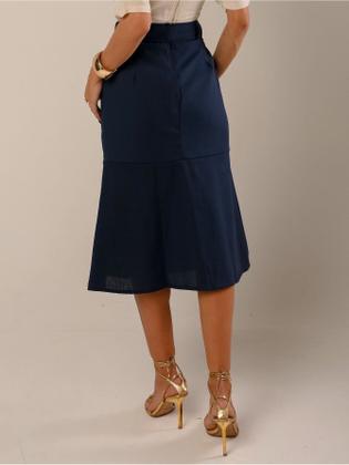 Imagem de Saia Midi em Linho com Bolsos Funcionais e Cinto Removível