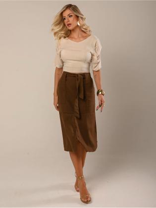 Imagem de Saia Midi em Linho com Bolsos Funcionais e Cinto Removível