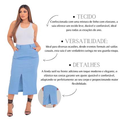 Imagem de Saia Midi em Linho com Elastano