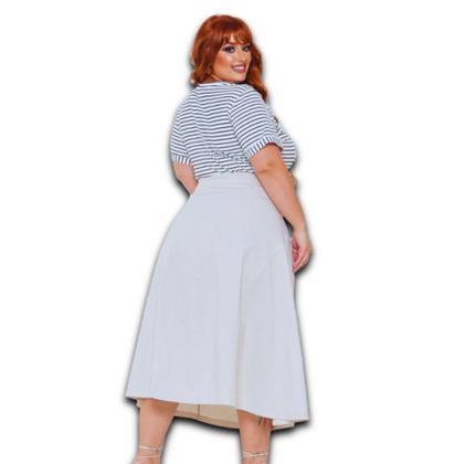 Imagem de Saia Midi Evasê Plus Size Linho com Recorte nas Laterais